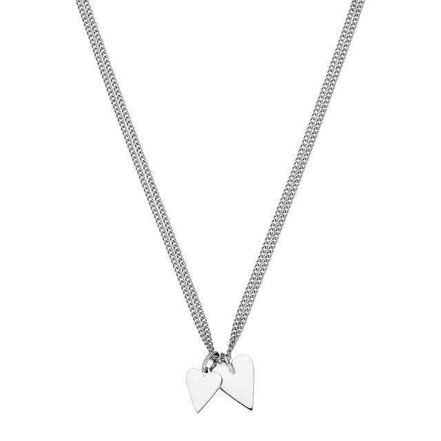 Silberne Kette mit zwei herzförmigen Anhängern von PURELEI, elegant und modern.